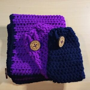 Milk Cotton Crocheted Dishcloth And Soap Saver Set Purple And Dark Blue